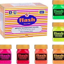 Flash Fluorescent Acrylic Paint Set | 6 Neon Colors | 50 ml, 1.7 fl oz Each | High Pigment Strength | Indoor | Non Toxic | Multi-Surface Paint | Pro Artist, Hobby Painters & Kid | Made in India-image-33