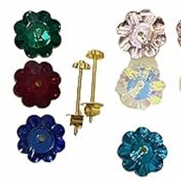 18K (750) Yellow Gold Changeable Round Shaped Zircone Studded Earrings Red, Pink, Clear, Green, Blue, Purple for Girls/Women | Set of 6 |-image-6