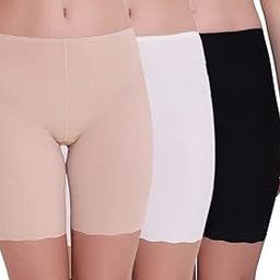 Women's Seamless Ice Silk Slip Shorts/Cycling Shorts/Under Skirt Shorts (Pack of 3) Black/White/Beige-picture-18