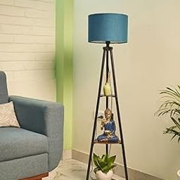 Nautical Furniture Metal Floor Lamp with 3 Shelves for Home Decoration LED Bulb Included, Blue-image-66