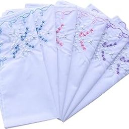Deeorla Ladies Handkerchiefs 100% Soft Cotton Handkerchiefs Vintage Floral Embroidered Large Hankies, Assort, 3 Pieces-picture-5