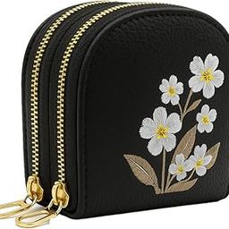 Women's Wallet for Women and Girls Floral Embroidered PU Leather Coin Pouch | Dual Zipper Mini Wallets with Gold Accents for Women & Girls (Black)-image-82