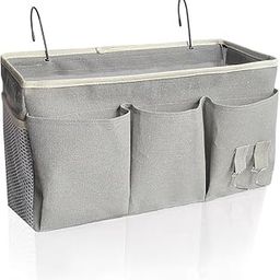 TRADY Modern Grey Hanging Bedroom Organizer, Multipurpose Cloth Hanging Shelf with 4 Compartments (15kg Capacity), Bedside Caddy & Kitchen Storage Basket-16