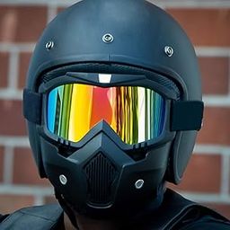 Motorcycle Goggles with Face Mask, Rainbow Lens, Black Frame, Detachable Design-image-29