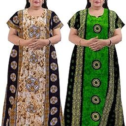 Women Pattern Nighty Night Gown Night Dress Nightwear (Plus Size) /XXXL/4XL Printed Cotton Floral Jumbo Maxi Nighty Round Neck Full Length Plus Size Combo of 2-13