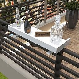 Furnelift Wooden Railing Table for Balcony - Engineered Wood Hanging Table for Garden - Bar Counter Stand for Outdoor Furniture (Rectangle, White)-5