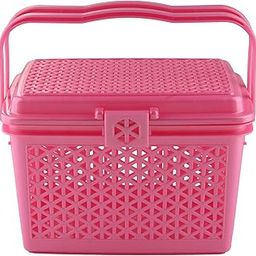 Kuber Industries Plastic Multipurpose Trendy Shopping Big Basket with Lid (Pink)-0