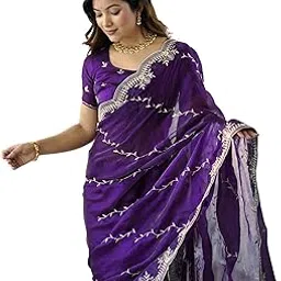 siril Women's Tissue Silk Embroidery Saree With Unstitched Blouse Piece-picture-32