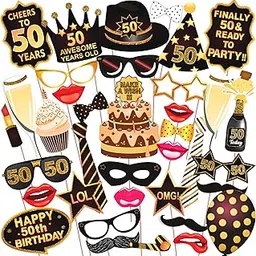 Wobbox 50th Birthday Photo Booth Party Props Brown & Golden Glitter, Birthday Party Decoration, Birthday Party Item-picture-21