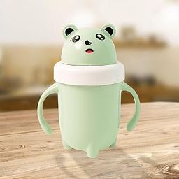 PLEXELLA Stainless Steel Milk Sipper Mug for Kids with Soft Silicone Straw and Handle, Anti-Spill Sippy Cup, BPA Free-300ml-Pack of 1 (Multicolor)-image-88