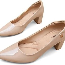 Women's solid Patent Leather Block Pumps - (14438)-image-1