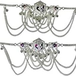 Silver Plated Armlet with Multi-Chain Design & Colored Stones | Elegant Blend of Ethnic Charm & Contemporary Style for Women | Stylish & Unique Metal Alloy Accessory-image-5