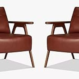 LSFH Unique Design True Innovations Hendricks Leatherette Accent Chair Armchair with Solid Sagwan Wooden Frame Single Sofa Chair for Small Apartments, Living Room or Bedroom (Set of 2 Chairs, Brown)-image-20