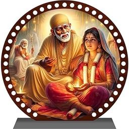 Devotional Metal Wall Art, 20 cm Circular, Brown Border with Stand, Traditional Religious Scene-image-65