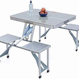 Vruta Aluminium Heavy Duty Aluminum Portable Folding Picnic Table&4 Chairs Set(Large)(Silver)-13