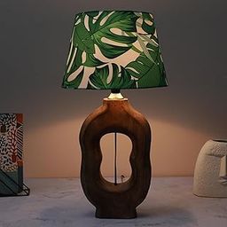 tu casa Artistry Mangowood Table Lamp for Home Decoration, Bedroom, Living Room, Lounge, Office, Festival Gifting, Study Table (Palm Print with Satin Shade) H - 18" / No Blub-image-63