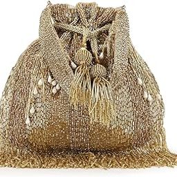 Dangle Striped Embellished Faux Silk Potli-29