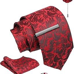 Tie for Men – Dotted Silk Neck Ties Set with Cufflinks Flower Pin, Pocket Square & Black Gift Box, Combo Necktie Sets for Office Wear, Formal Suits & Weddings (Luxe Maroon, NXWDS_252)-image-25
