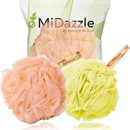 Midazzle Luxury Bathing Loofah Sponge Exfoliator Scrubber for High Lather Cleansing (Large, 55g, Pack of 2, Orange & Yellow)-54