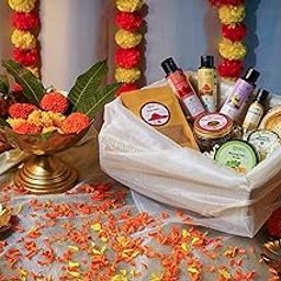 Vedic Varsa Diwali Gift Hamper 2 - Skincare Set with Ubtan, Body Oil, Herbal Shampoo, Soap, Face & Body Wash, Scrub, Gulkand, Hand Painted Diya-image-46