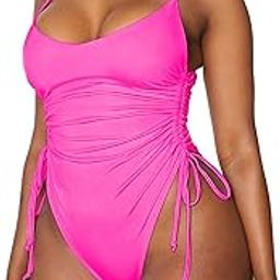 Women's Sexy One Piece Swimsuit Cheeky High Cut Tummy Control Bathing Suit Rose Red Small-image-86