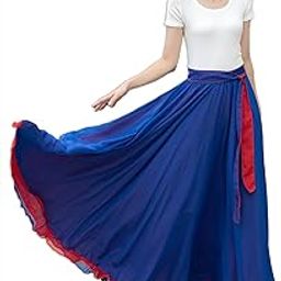 Reversible Georgette Maxi Skirt, Flared Style, Two-Way Wear, Elastic Waistband with Belt, Long in Length-image-17