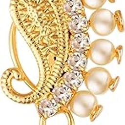 Vighnaharta Gold Plated with Peals Alloy and CZ stone Non Piercing Maharashtrian Nath Nathiya./ Nose Pin valentine day gift valentineday gift for her gift for him gift for women gift for women [VFJ1079NTH-Press-White ]-image-79