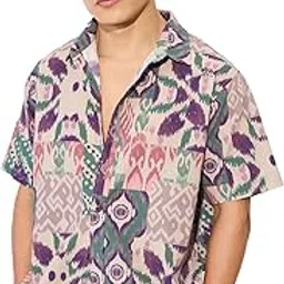 the souled store Ikat Soul Men and Boys Short Sleeves Collared Neck Button Front Multicolor All Over Printed Cotton Linen Holiday Shirts-picture-11