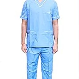 Primestore India Unisex Scrub Suit set with Piping V-Neck 3 Pocket Top and Cargo Type Trouser (38 Medium, SkyBlue)-image-90
