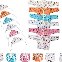 fareto Unisex Just Born Baby Clothing Set/6 Front Open Shirts/6 Single Layer Nappies/6 Caps, 0-3 Months (Multicolour)(L-10 Inchs, B-9Inchs)-picture-21