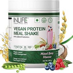INLIFE Plant Based Meal Replacement Shake | Plant Protein Powder (17.5 Protein) Sugar Free, Lactose Free | Added Probiotics, 500g (500g, Mixed Berry)-image-5