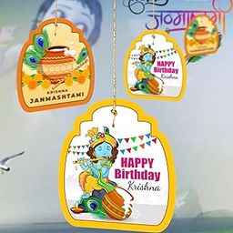 TOYXE Janmashtami Decoration Items Set of 10 | Paper Hanging Decor for Office, Home, Wall & Ceiling | Krishna Janmashtami Festival Decorative Props for Puja, Mandir, Party & Event Decoration-6