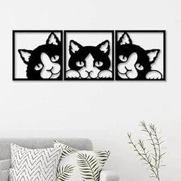Beautiful Arts Black Cat Wall Art, 3-Piece Modern Framed Decor Set, Peeping Cat Design for Living Room-image-96