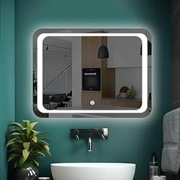 TINITALO Bathroom LED Mirror with Touch Sensor, 3 Light Effects, Glass, Wall Mount Rectangular, Led-405 (12 X 18 Inch)-image-95