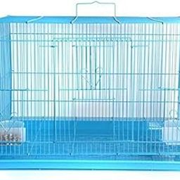 Bird Cage, Crate For Rabbit, Parrots And Small Pets With Sliding Tray, 2 Feeding Cup & 2 Perch With Secure Lock (2 Feet, Blue), Metal-image-9