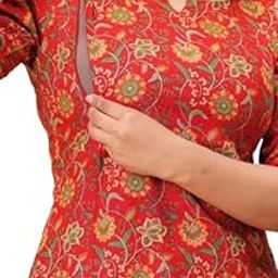 Women Cotton Printed Co-Ord Set Kurta with Pant Set | Cotton Floral Printed Anarkali Maternity Feeding Kurta with Zipper/Maternity-image-93
