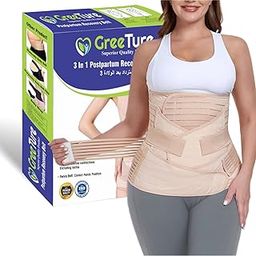GREETURE 3-in-1 Postpartum Belt After Delivery – Abdominal Belt for Women Tummy Control | Pregnancy Belts After Delivery | Maternity Belt After C-Section | Abdominal Binder for Post Pregnancy Recovery (Universal) (Beige)-5