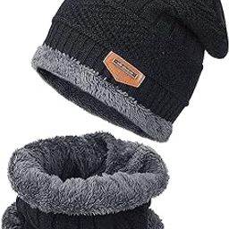 Winter Knit Beanie Cap Hat Neck Warmer Scarf and Woolen Gloves Set Skull Cap for Men Women - Winterwear Combo Set of Woolen Cap Scarf and Gloves-13