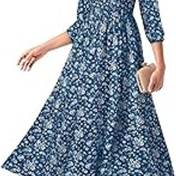 Women's Teal Blue Muslin Floral Fit & Flared Western Dress | Dress for Women | A line Dress | Winter Dress | Western Dress | Latest Women Dress | Trendy Dress | Midi Dress-picture-52