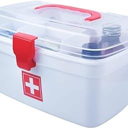 COOFANDY Medical Box, First Aid Empty Medicine Storage Box | Organizer | Attached Handle | Family Emergency Kit | Detachable Tray | Easily Accessible with a Transparent Lockable Lid | White-18