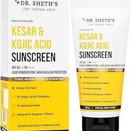 Dr. Sheth's Kesar & Kojic Acid Sunscreen with SPF 50 Pa++++ | For Pigmentation-Free Skin | No White Cast & Light Weight | For Daily Moisturization | For All Skin Types | 50 g-52