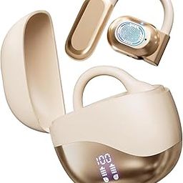 EXECCZO True Open Ear Headphones for Long-Lasting Comfort, 5.4 Bluetooth OWS Earbuds Sport Earphones with LED Display IPX5 Waterproof for Workout, Sports, Driving, Running (Skin Color)-picture-27