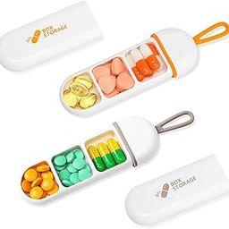 PUTHAK 2 Pack Travel Pill Organizer, 3 Cells Portable Pill Box with Carrying Rope, Pocket Pill Case Daily Vitamin Holder Container, Small Medicine Box for Office Trip Gym Camping-0
