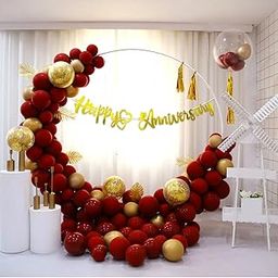 Party Propz Happy Anniversary Decoration Items Kit - 47 Pcs Red and Golden Metallic Happy Anniversary Balloon Decoration Set with Golden Banner and Confetti Balloon, Date Night and Proposal Decor-17