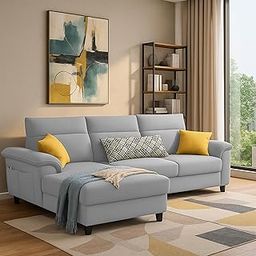 GRAPEWOOD Nelson LHS 4 Seater L Shape Sofa for Living Room (Grey Fabric) Premium Fabric Sofa Set-image-93