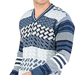 Men Woolen V-Neck Printed Self Design Pullover Heavy Rainbow Fabric Winter Wear 100% Pure Wool Cardigan for Men Long Coaty Fully Warm Heavy Pullover Cardigans Free Sizes-picture-14