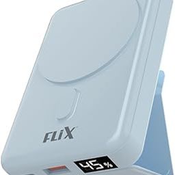 FLiX (Beetel) MagConnect Elite 10,000mAh 15W Magnetic Wireless Output,22.5W QC Pocket Power Delivery PPS,Type C & Type A Input/Output,Rapid Charge,LED Display,Perfect for iPhone 12,13,14(Blue)-24