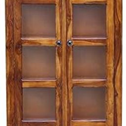 Wooden Theori Sheesham Wood Crockery Cabinet with Glass Door | Wooden Showcase Almirah | Book Shelf Crockery Unit for Home & Kitchen Living Room-picture-15