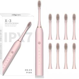Electric Toothbrush for Women Girls USB Rechargeable Ultra Sonic Toothbrushes with 8 Brush Heads 42,000 VPM Whitening 6 Cleaning Modes 2 Min Smart Timer 2-Hour Fast Charge for 60-Days (Pink)-image-67