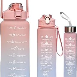 Ingreed Motivational Water Bottle Set of 3-2L Water Bottle for Adults with Straw, Time Markers, Leak-Proof Sipper Bottles, BPA-Free, Travel-Friendly, Multicolor (2000ml, 900ml, 300ml)-image-48